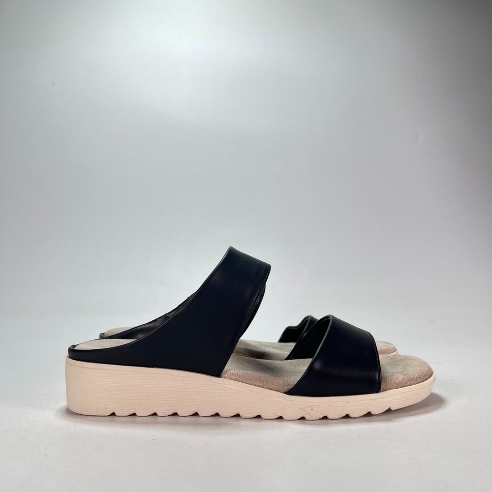 Kensie Endy Black Beige Comfort Strap Wedge Slide Sandals Women's Size 6M